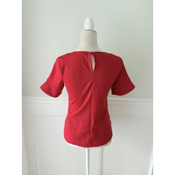 Ann Taylor Petite XSP Red Short Sleeve Blouse With Ruffle Detail - Picture 4 of 5